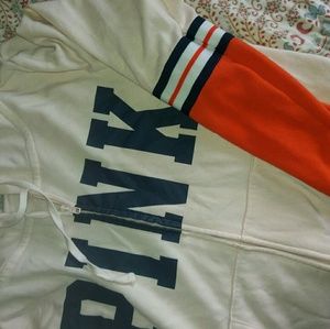 Pink orange blue varsity-style zipper